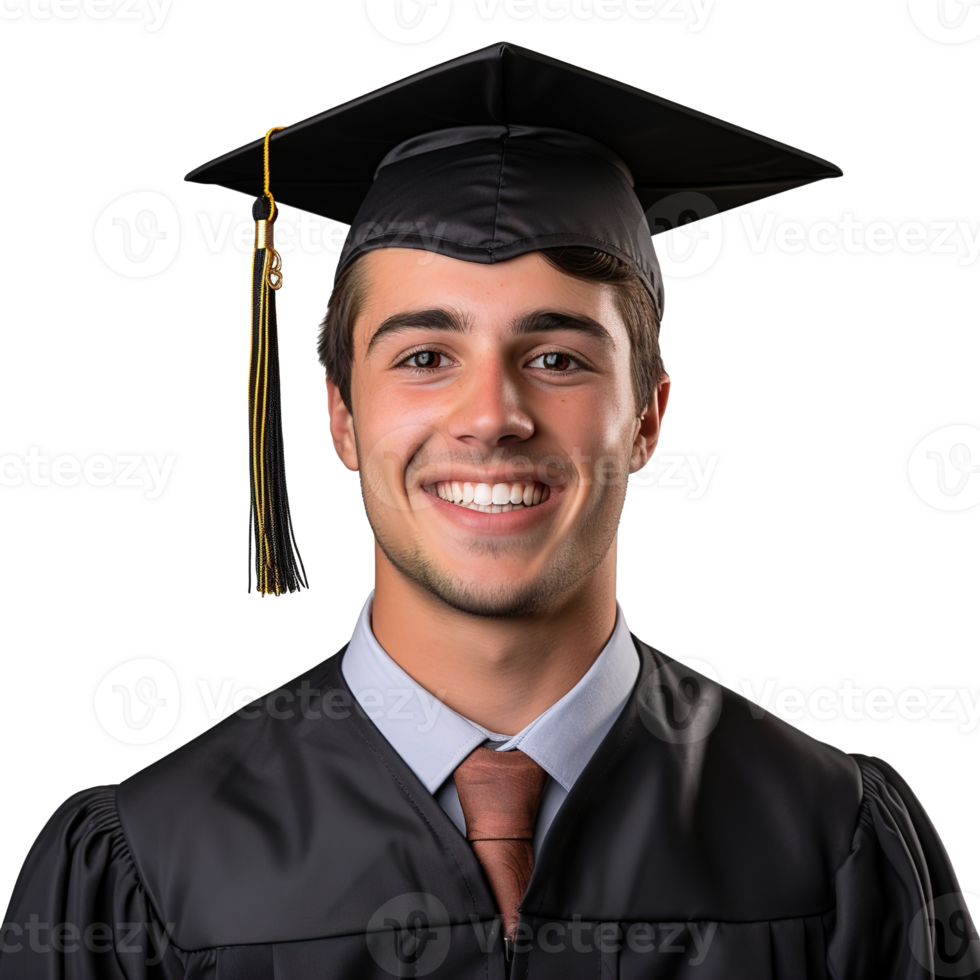 closed up of a graduating university student male smiling, wearing a graduation cap, isolated on a transparent background, student life, Ai generative png