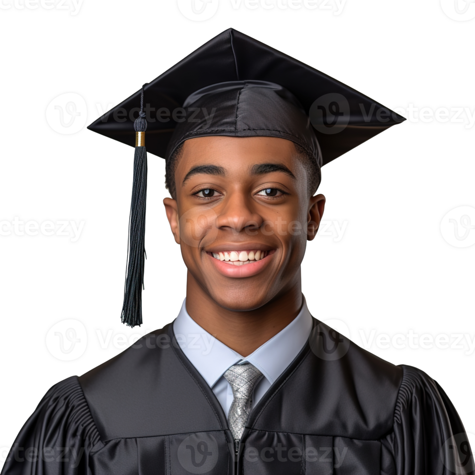 closed up of a graduating university student male smiling, wearing a graduation cap, isolated on a transparent background, student life, Ai generative png