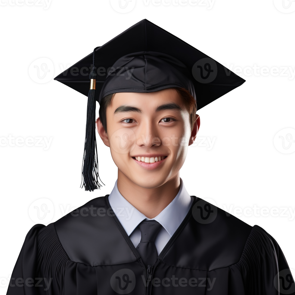 closed up of a graduating university student male smiling, wearing a graduation cap, isolated on a transparent background, student life, Ai generative png