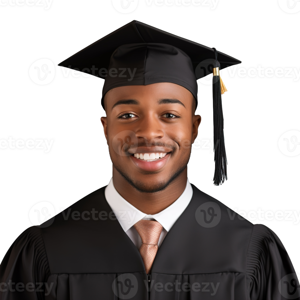 closed up of a graduating university student male smiling, wearing a graduation cap, isolated on a transparent background, student life, Ai generative png