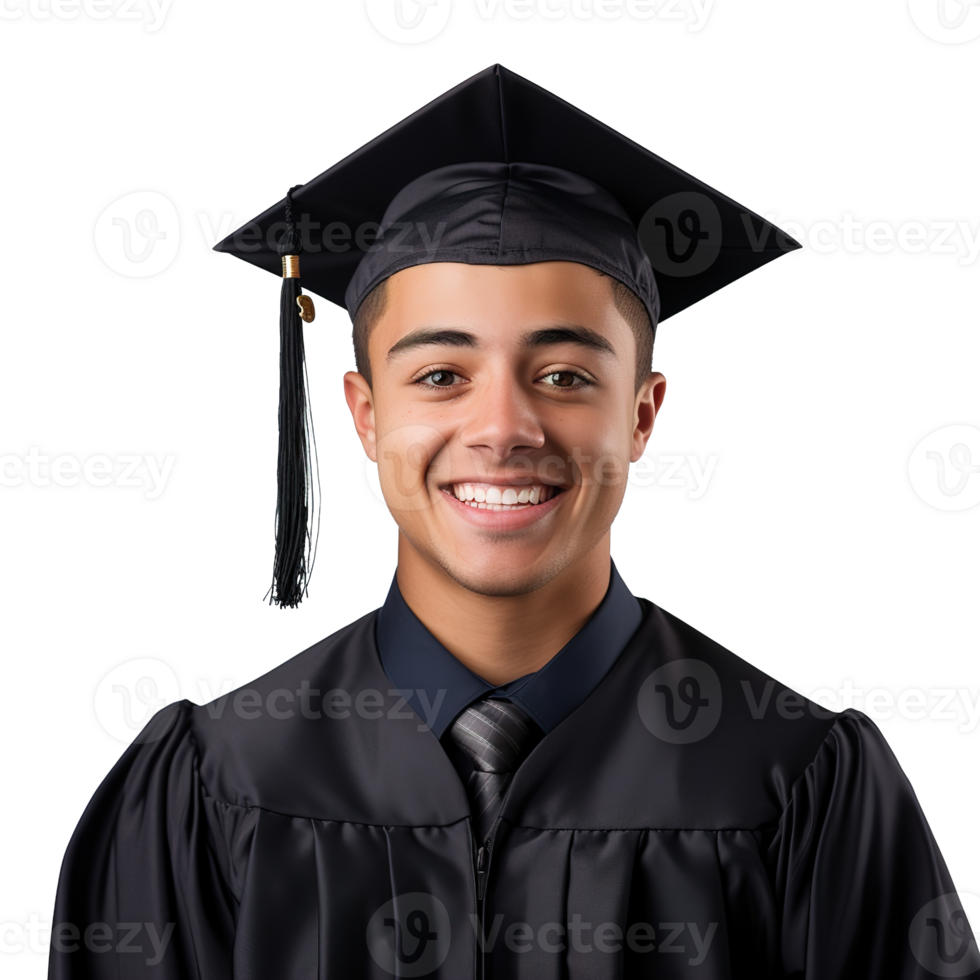 closed up of a graduating university student male smiling, wearing a graduation cap, isolated on a transparent background, student life, Ai generative png