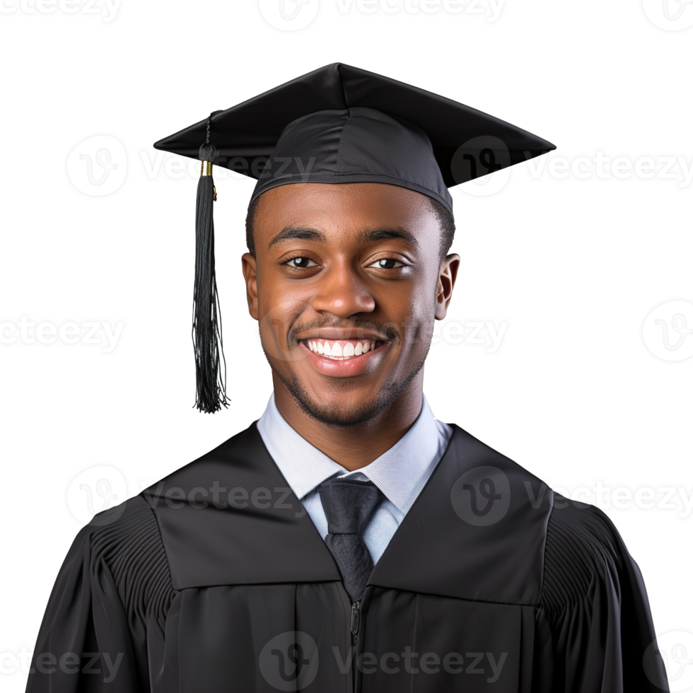closed up of a graduating university student male smiling, wearing a graduation cap, isolated on a transparent background, student life, Ai generative png