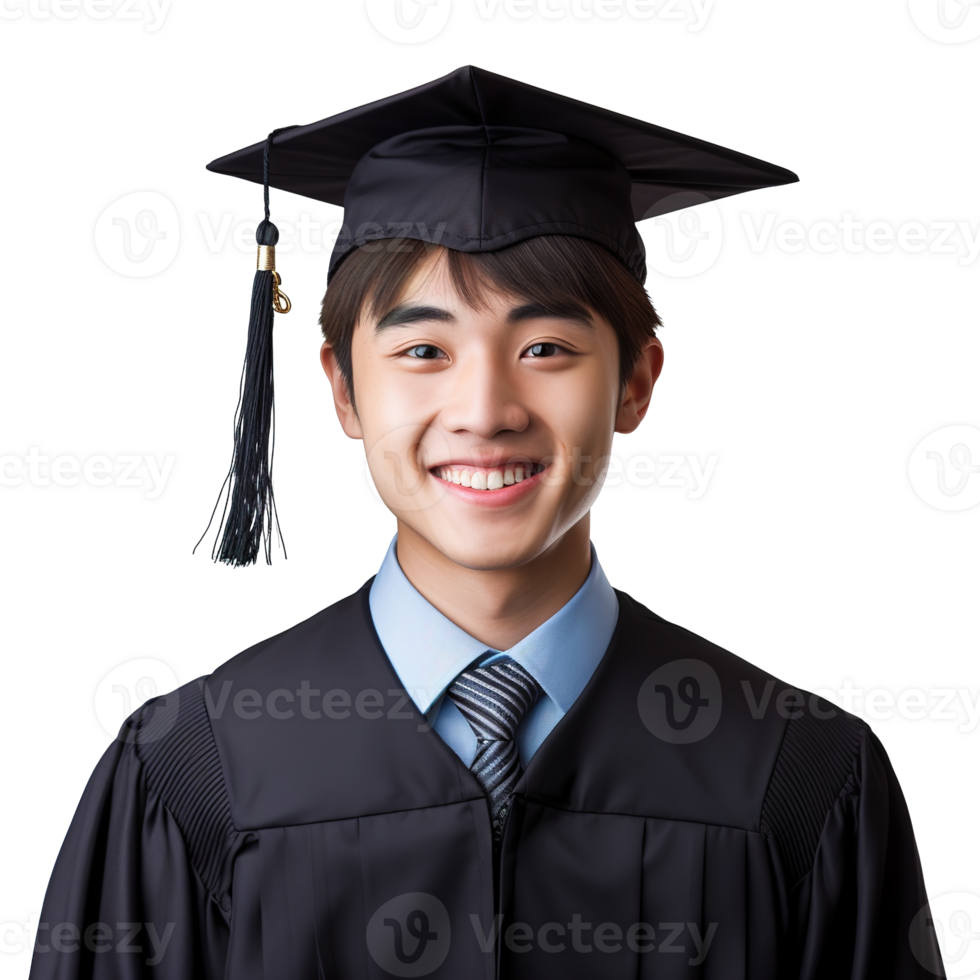 closed up of a graduating university student male smiling, wearing a graduation cap, isolated on a transparent background, student life, Ai generative png