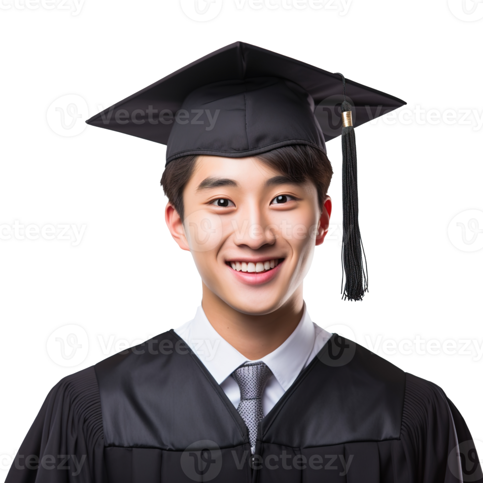 closed up of a graduating university student male smiling, wearing a graduation cap, isolated on a transparent background, student life, Ai generative png