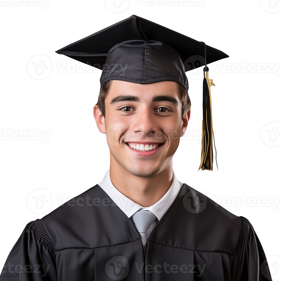 closed up of a graduating university student male smiling, wearing a graduation cap, isolated on a transparent background, student life, Ai generative png