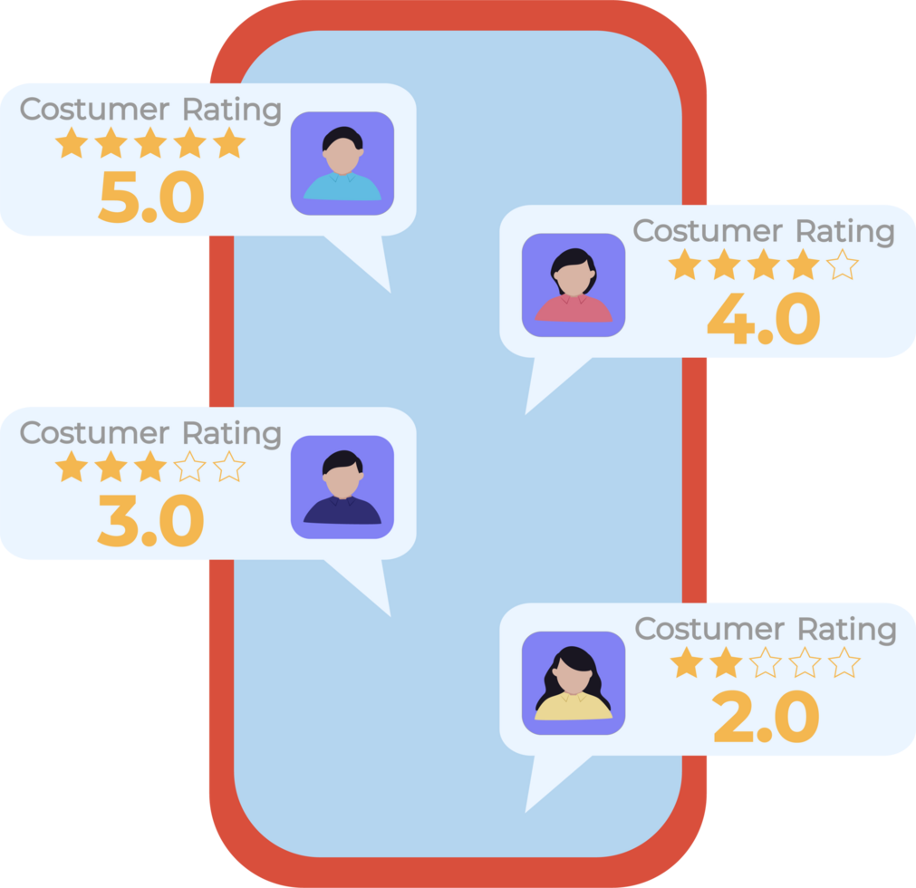 review with good and bad rate on smartphone screen png