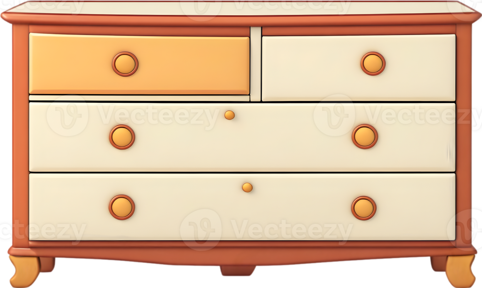 a dresser with a mirror, books and vase  Ai generative png