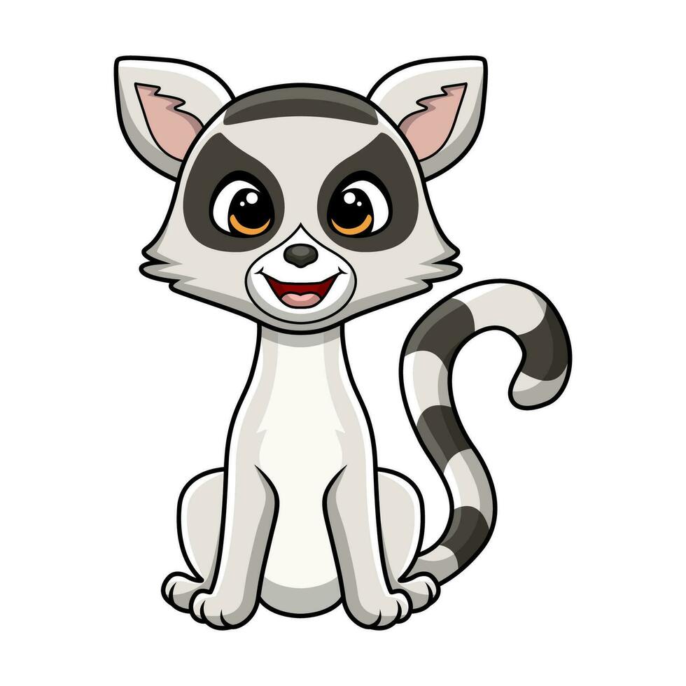 lindo, lemur, caricatura, blanco, plano de fondo vector