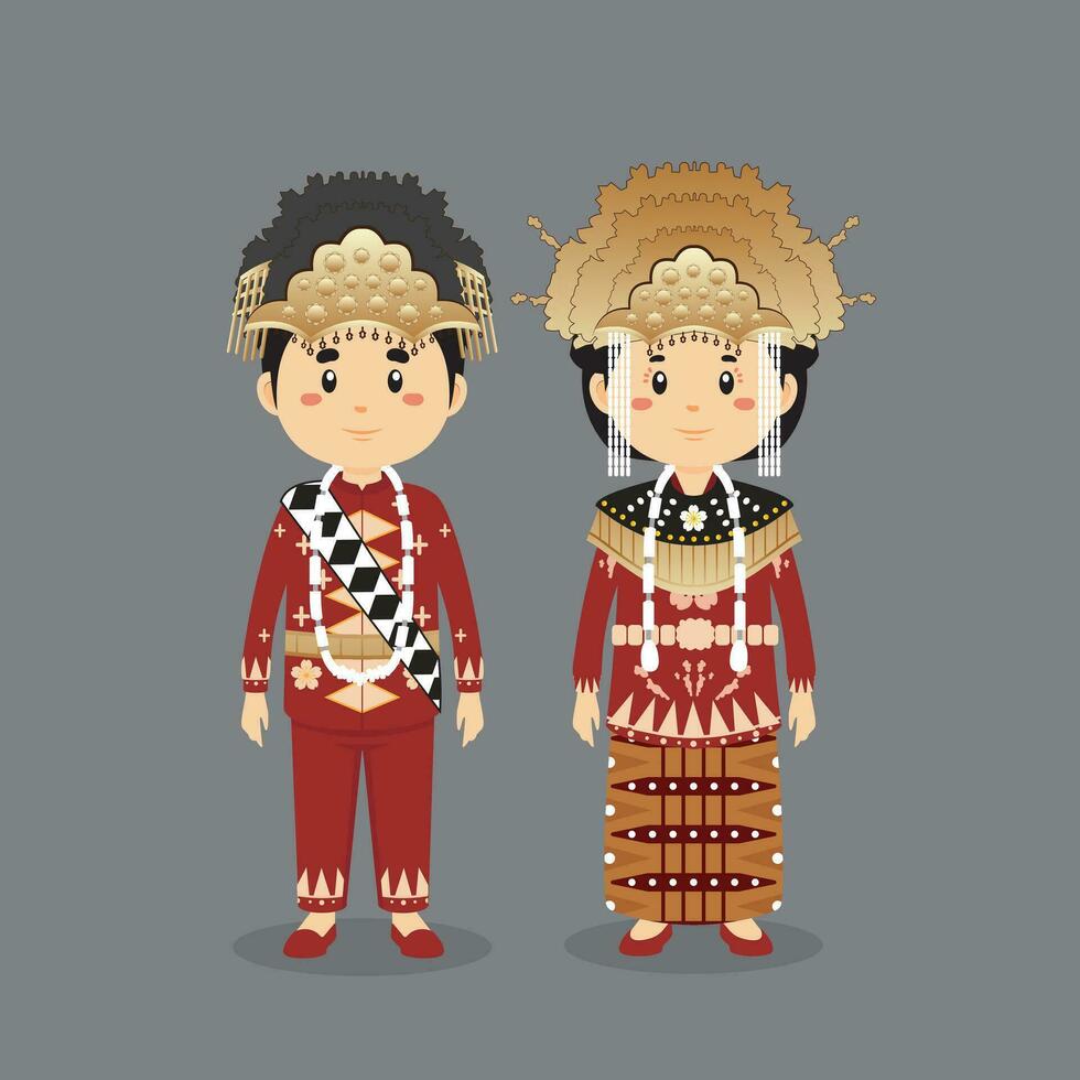 Pareja personaje vistiendo bangka belitung tradicional vestir vector