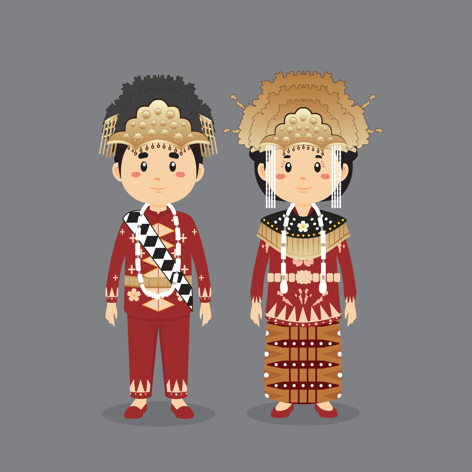 Couple Character Wearing Bangka Belitung Traditional Dress 34202384 ...