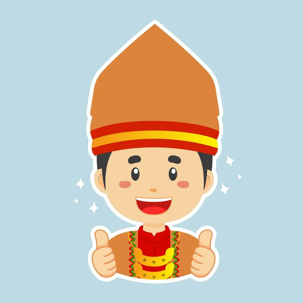 Happy South Sumatra Indonesian Character Sticker vector