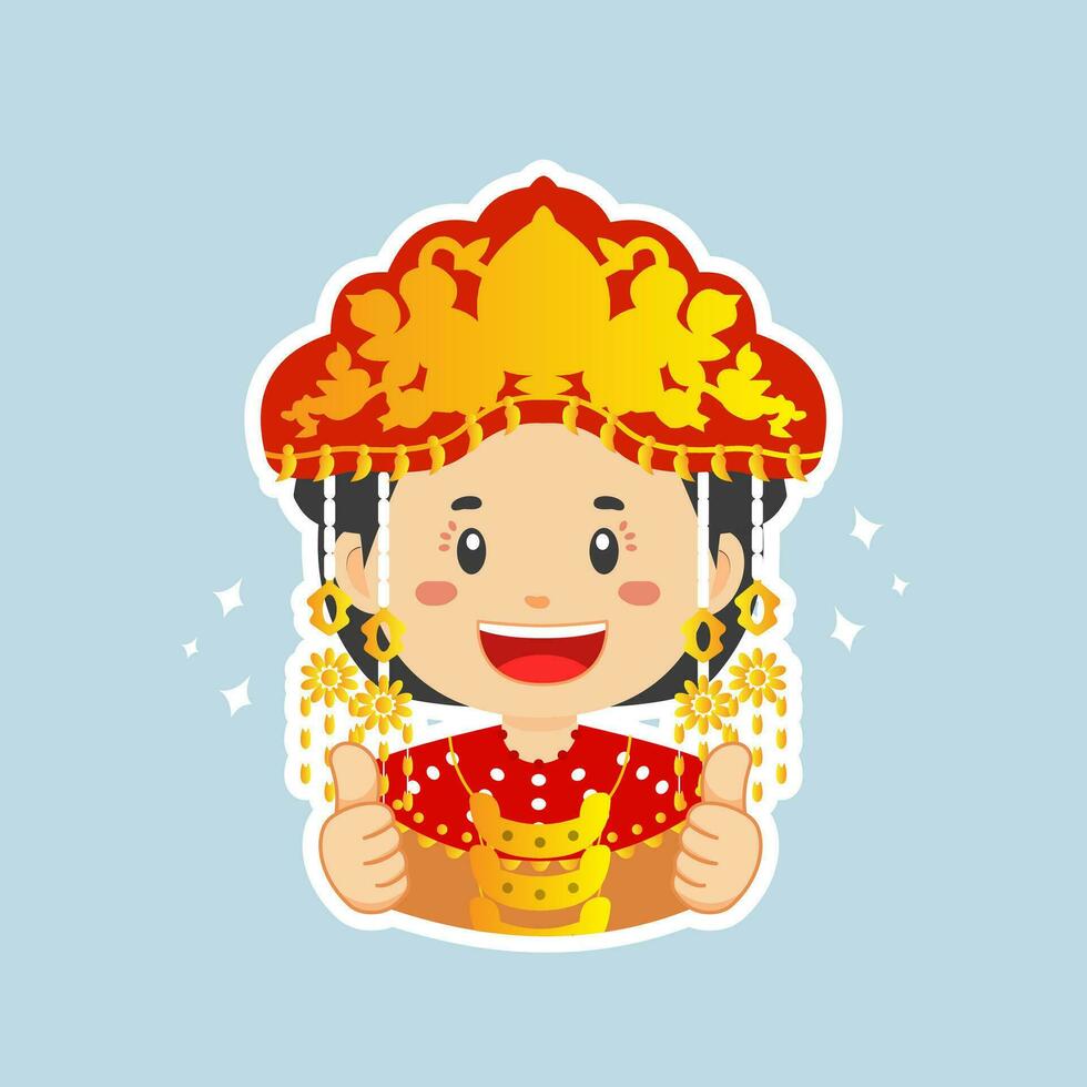 Happy South Sumatra Indonesian Character Sticker vector