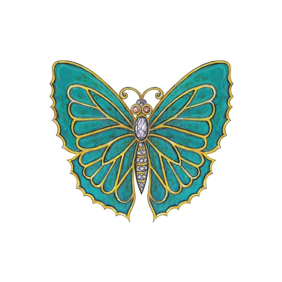 joyería diseño turquesa diamante y amatista conjunto con mariposa mano dibujo y pintura en papel hacer gráfico vector. vector