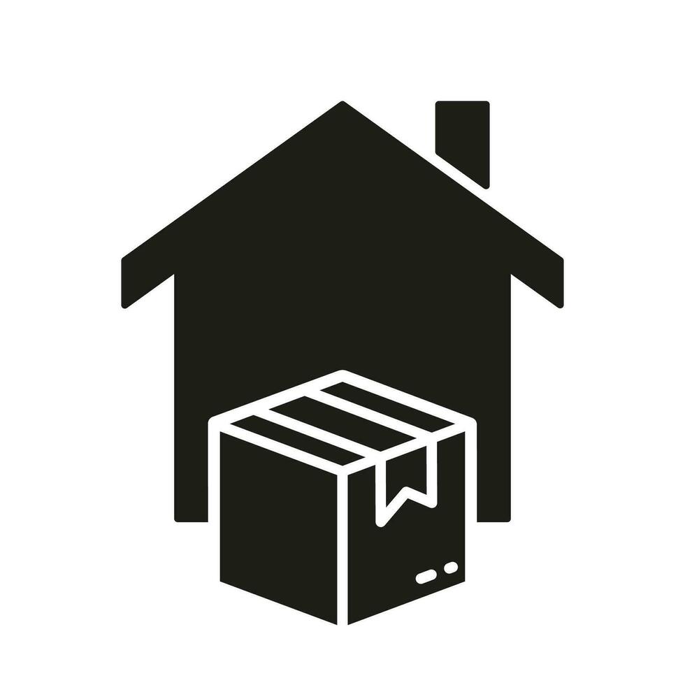 Free Delivery Service To Home Silhouette Icon. Order Shipping To The Door Glyph Pictogram. Address Delivery Service Solid Sign. Parcel Package Shipment To House Symbol. Isolated Vector Illustration.