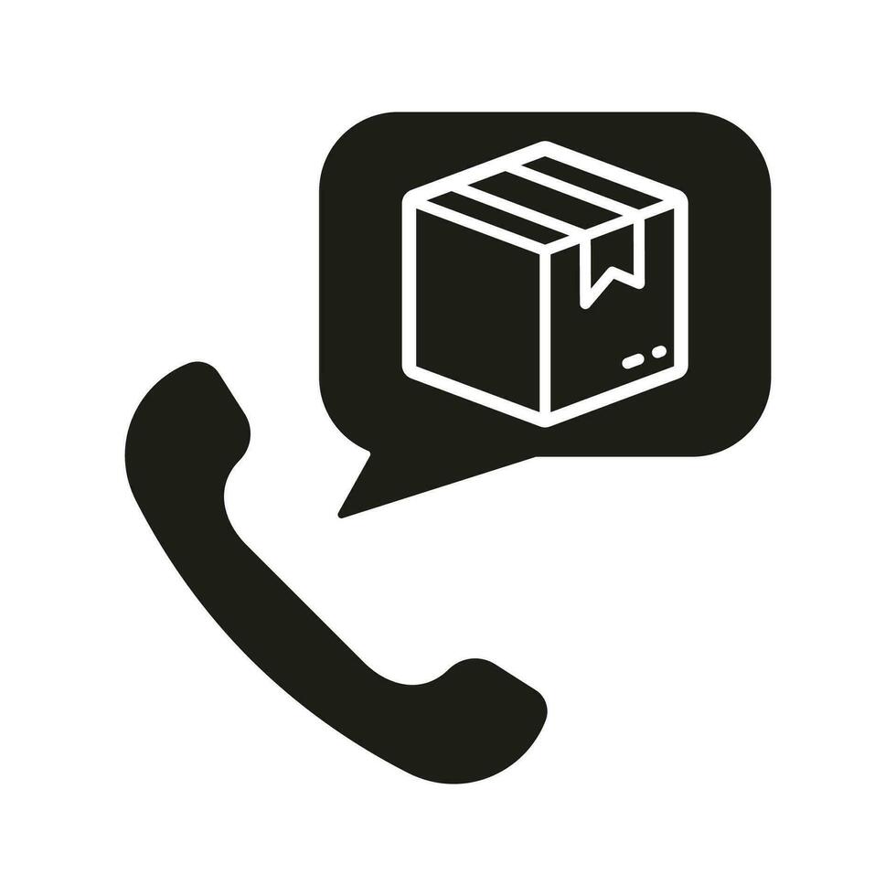 Delivery Service Support Center Silhouette Icon. Customer Help Pictogram. Order Shipping Assistance Solid Sign. Parcel Box with Telephone Symbol, Online Shop Concept. Isolated Vector Illustration.