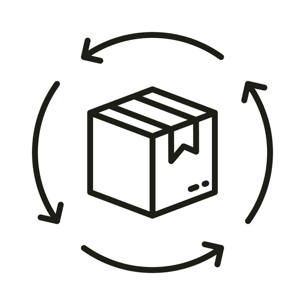 Return Parcel Linear Pictogram. Delivery Box with Circle Arrows Line Icon. Shipping Order Package Outline Symbol. Refund Cardboard Packaging Sign. Editable Stroke. Isolated Vector Illustration.