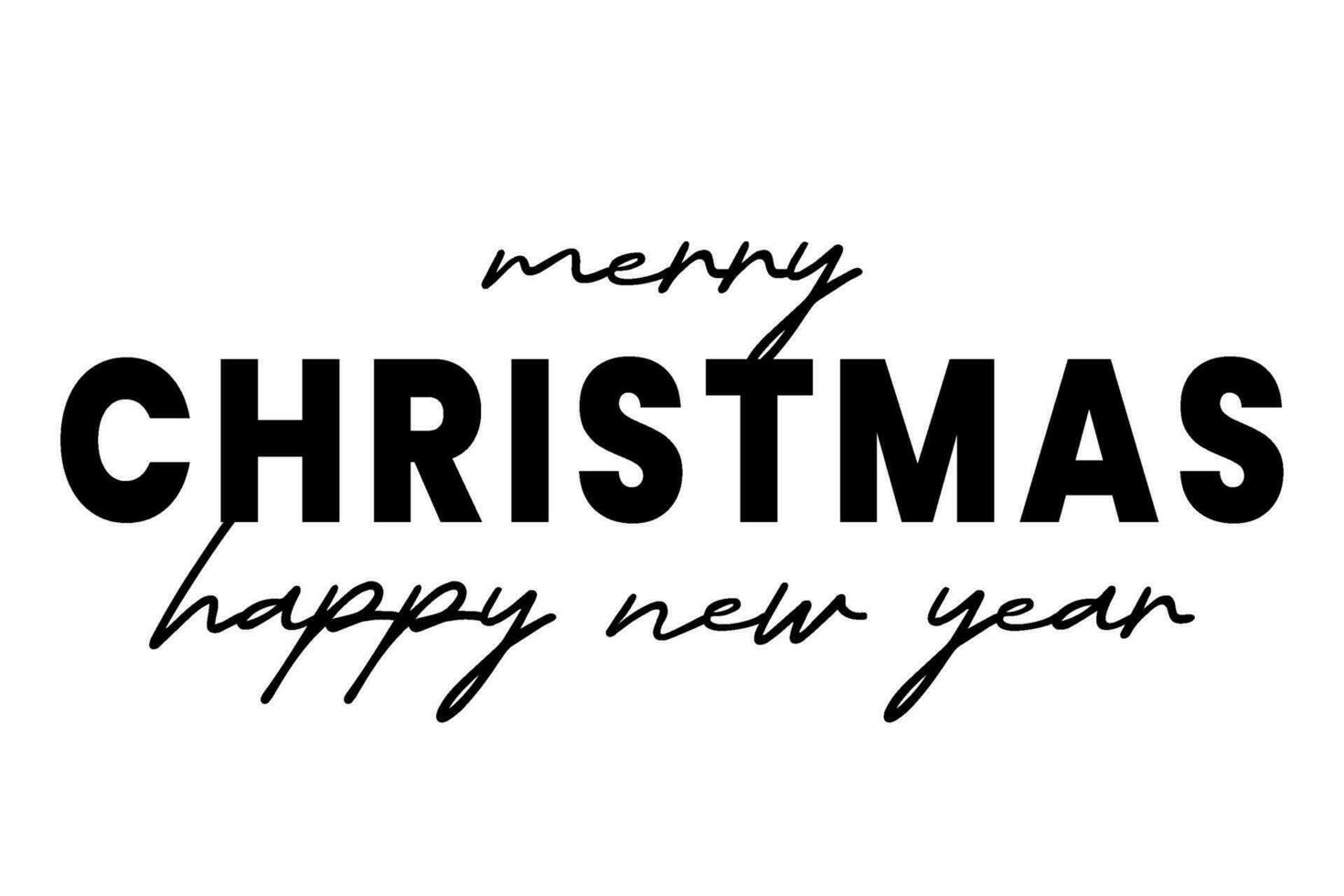 Merry Christmas vector lettering. Hand drawn modern line calligraphy isolated on white background. Happy new year. Creative typography for Holiday greeting cards, banner