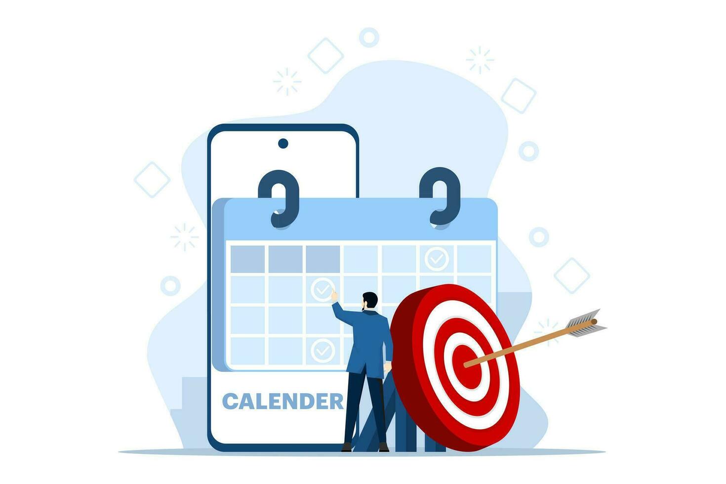 concept of business time management, deadline, start-up, organization, working time. Time organization efficiency. Project team work schedule. Good business processes. Time control plan technology. vector