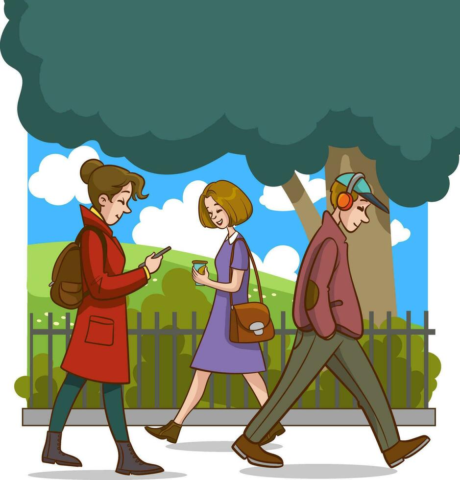 vector illustration of people walking on the street