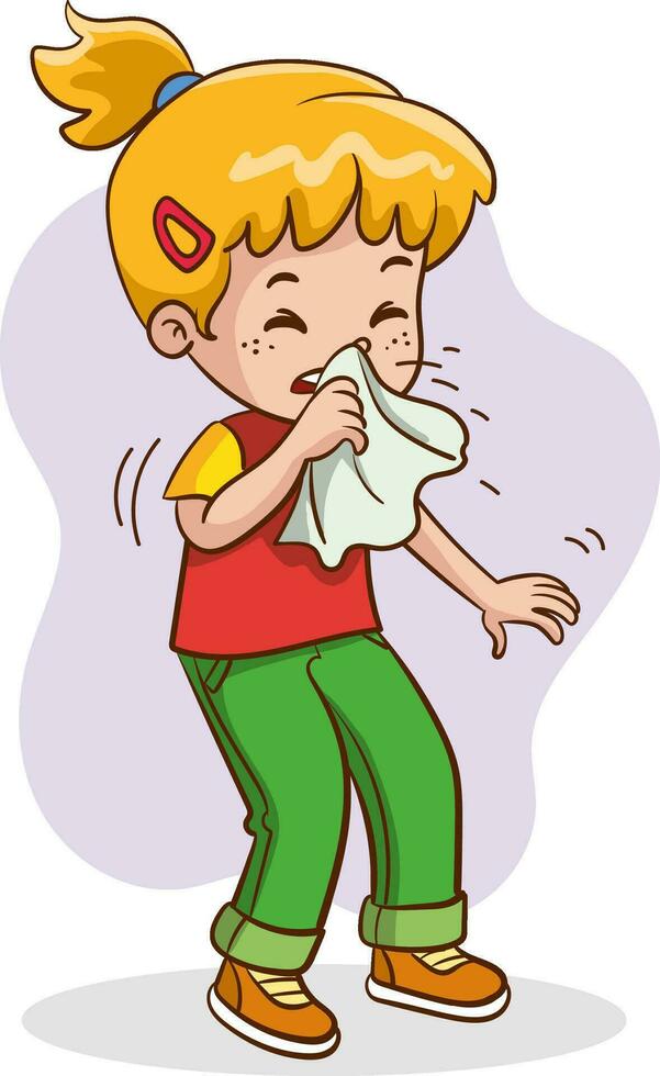 Illustration of a Little girl Sneezing in a Tissue vector