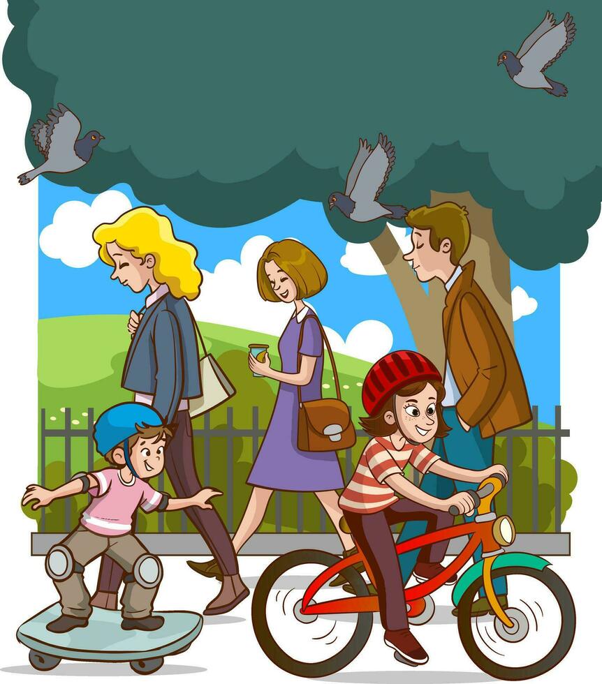 vector illustration of people walking on the street