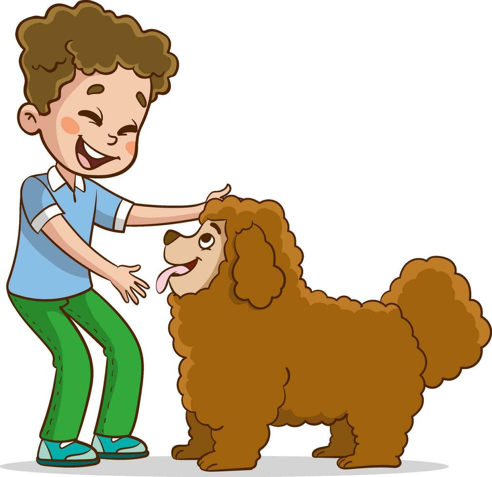 vector ilustración de niños jugando y amoroso con perro
