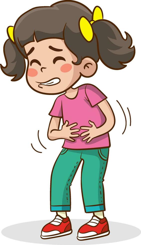 Illustration of a Cute Little Girl Suffering from a Stomachache vector