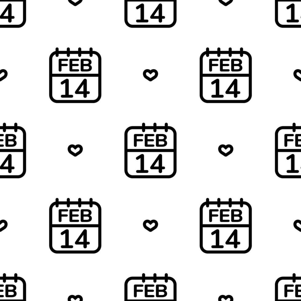 Calendar page of 14th February which is Valentine's Day seamless pattern background. vector