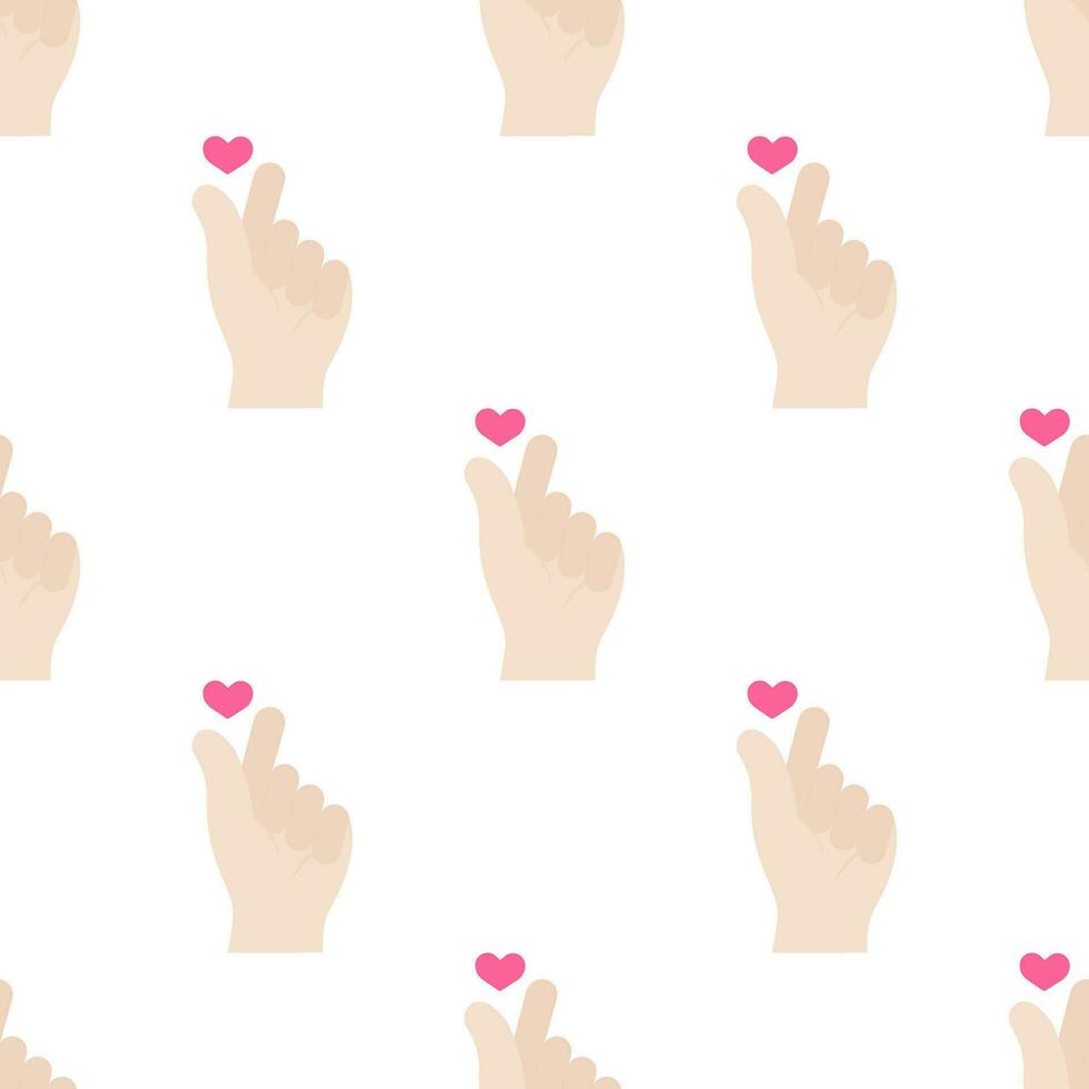 Mini Heart Hand Gesture seamless pattern background. vector