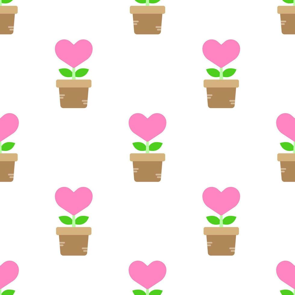 Heart shaped tree in plant pot seamless pattern background. vector