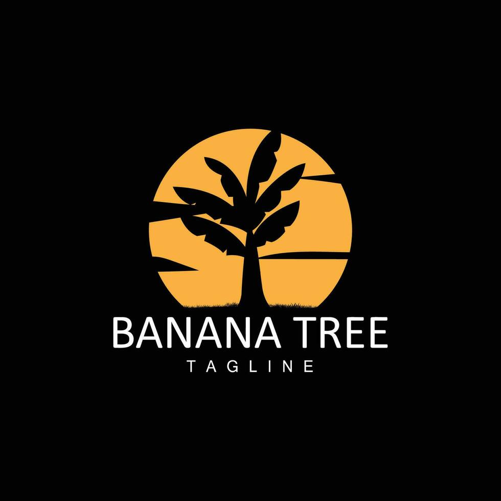 Banana Tree Logo, Tropical Fruit Plant Flat Silhouette Template Illustration Design vector