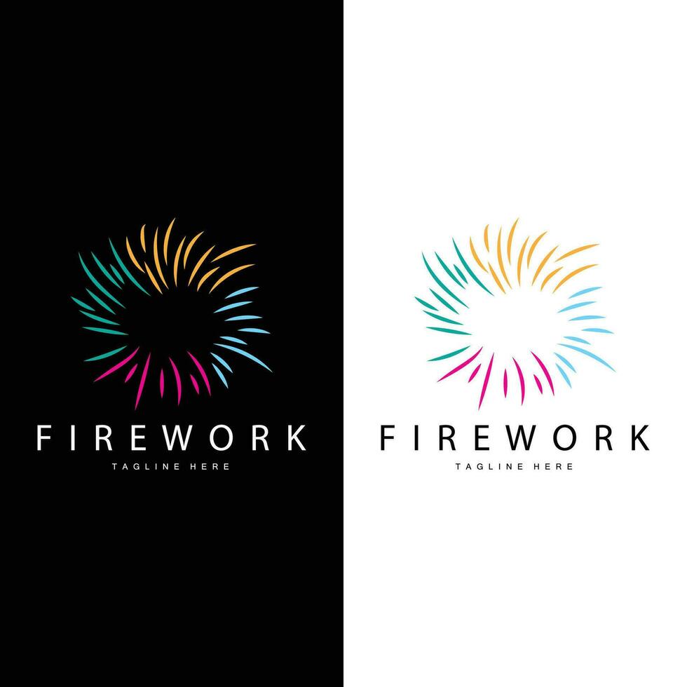 Firework Logo, Simple Line Model Design New Year Celebration Day Illustration, Template Vector