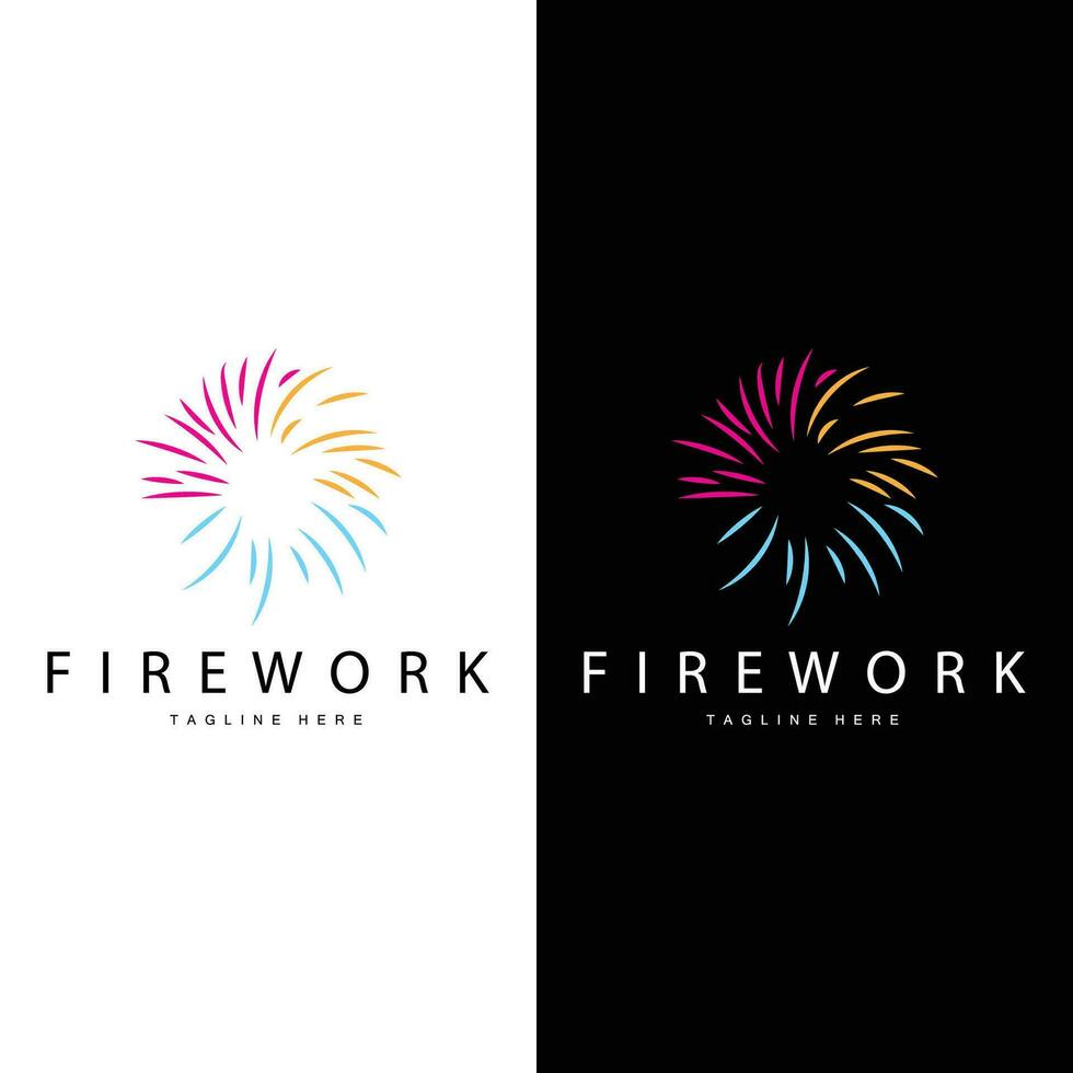 Firework Logo, Simple Line Model Design New Year Celebration Day Illustration, Template Vector