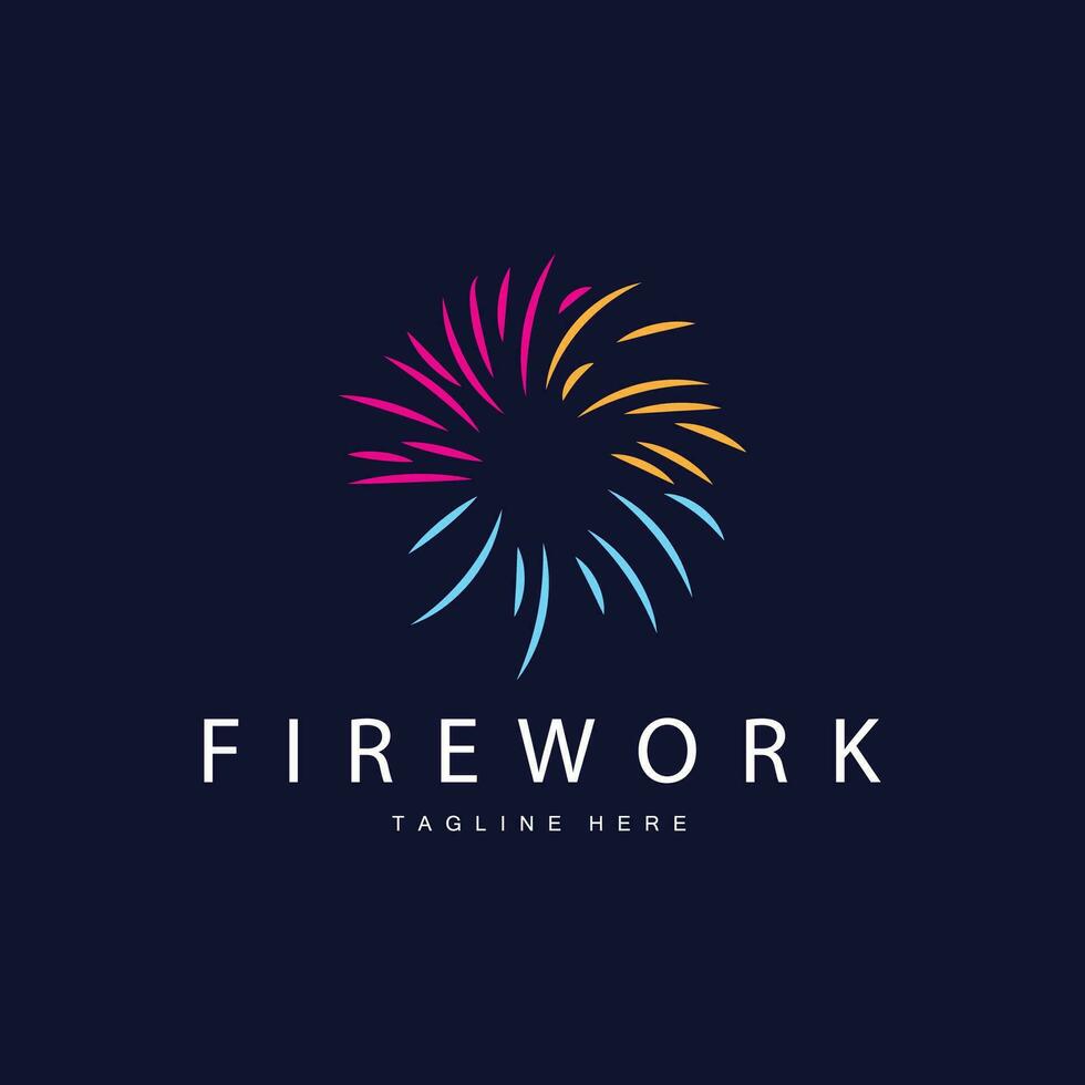 Firework Logo, Simple Line Model Design New Year Celebration Day Illustration, Template Vector