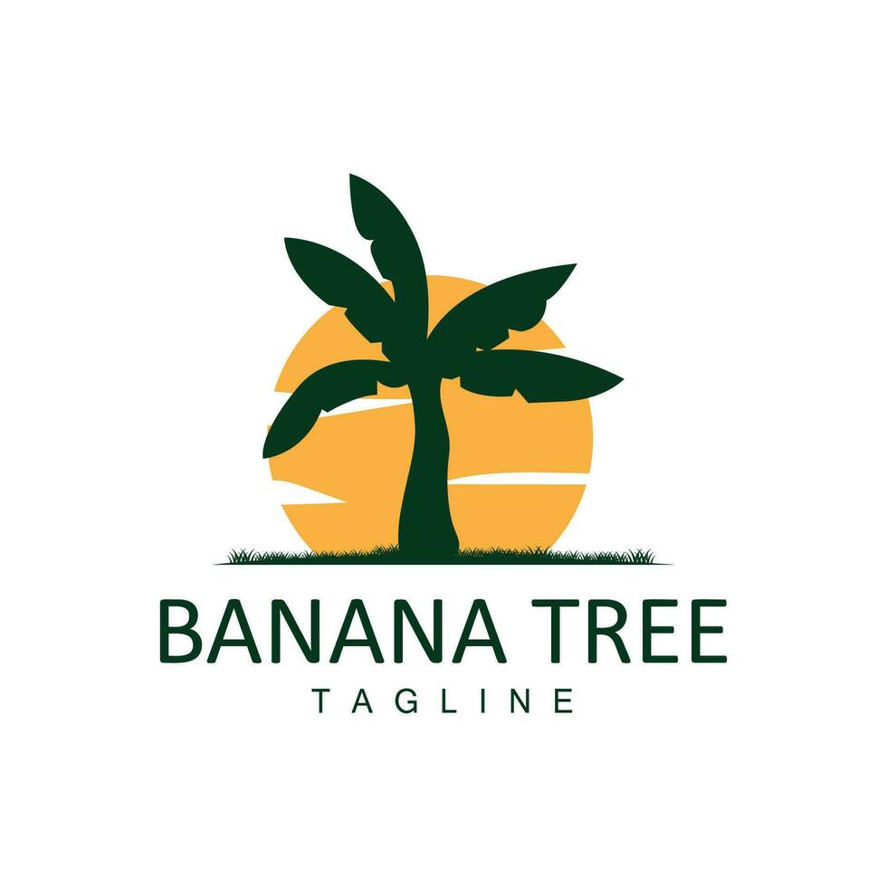 Banana Tree Logo, Tropical Fruit Plant Flat Silhouette Template Illustration Design vector