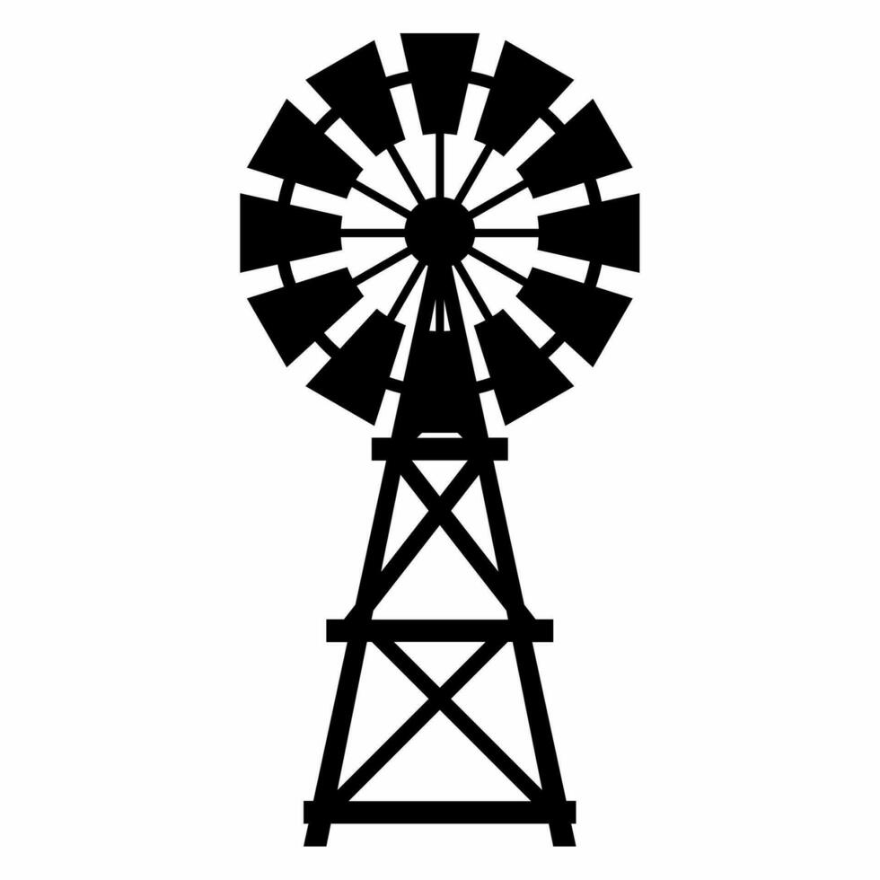 Windmill silhouette vector. Rural building silhouette can be used as icon, symbol or sign. Windmill icon vector for design of farm, village or countryside