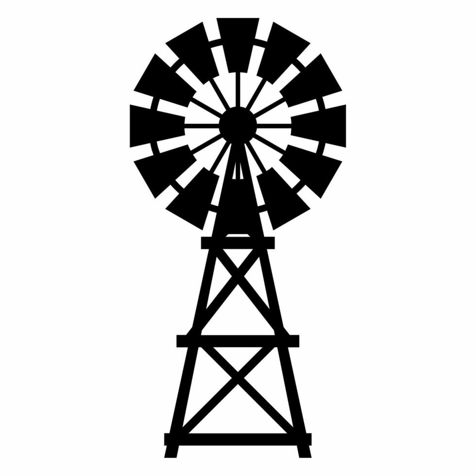 Windmill silhouette vector. Rural building silhouette can be used as icon, symbol or sign. Windmill icon vector for design of farm, village or countryside