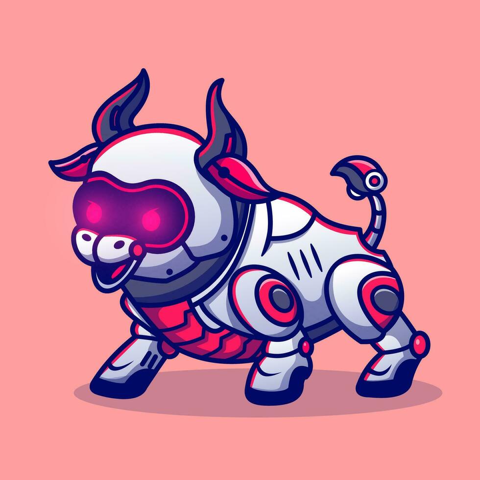 Cute Bull Robot Cartoon Vector Icon Illustration. Animal Science Icon Concept Isolated Premium Vector. Flat Cartoon Style