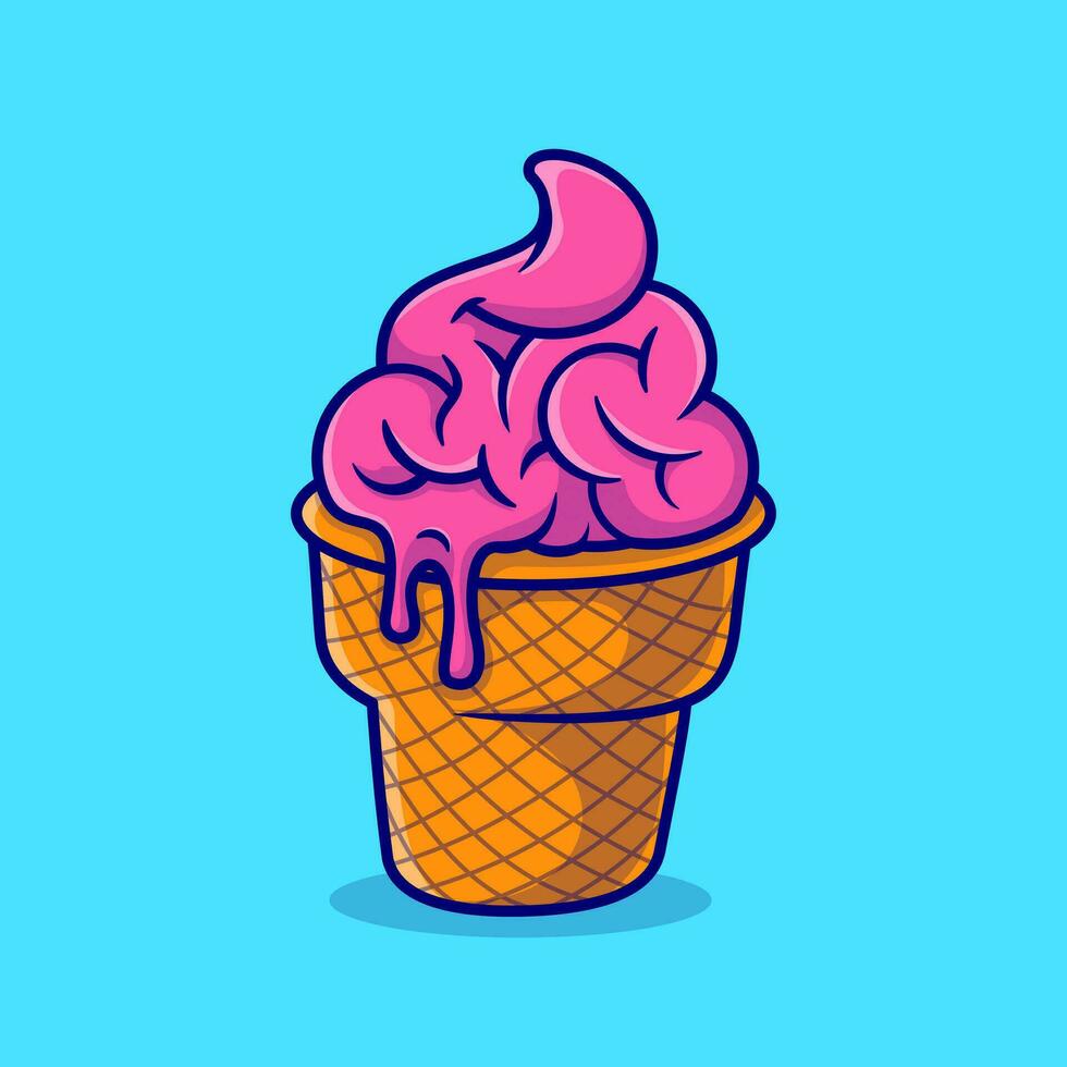 Cute Brain Ice Cream Cartoon Vector Icon Illustration. Science Food Icon Concept Isolated Premium Vector. Flat Cartoon Style