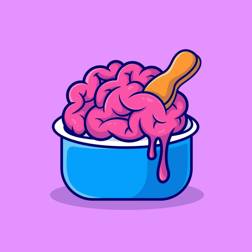 Brain Ice Cream Cup Cartoon Vector Icon Illustration. Science Food Icon Concept Isolated Premium Vector. Flat Cartoon Style