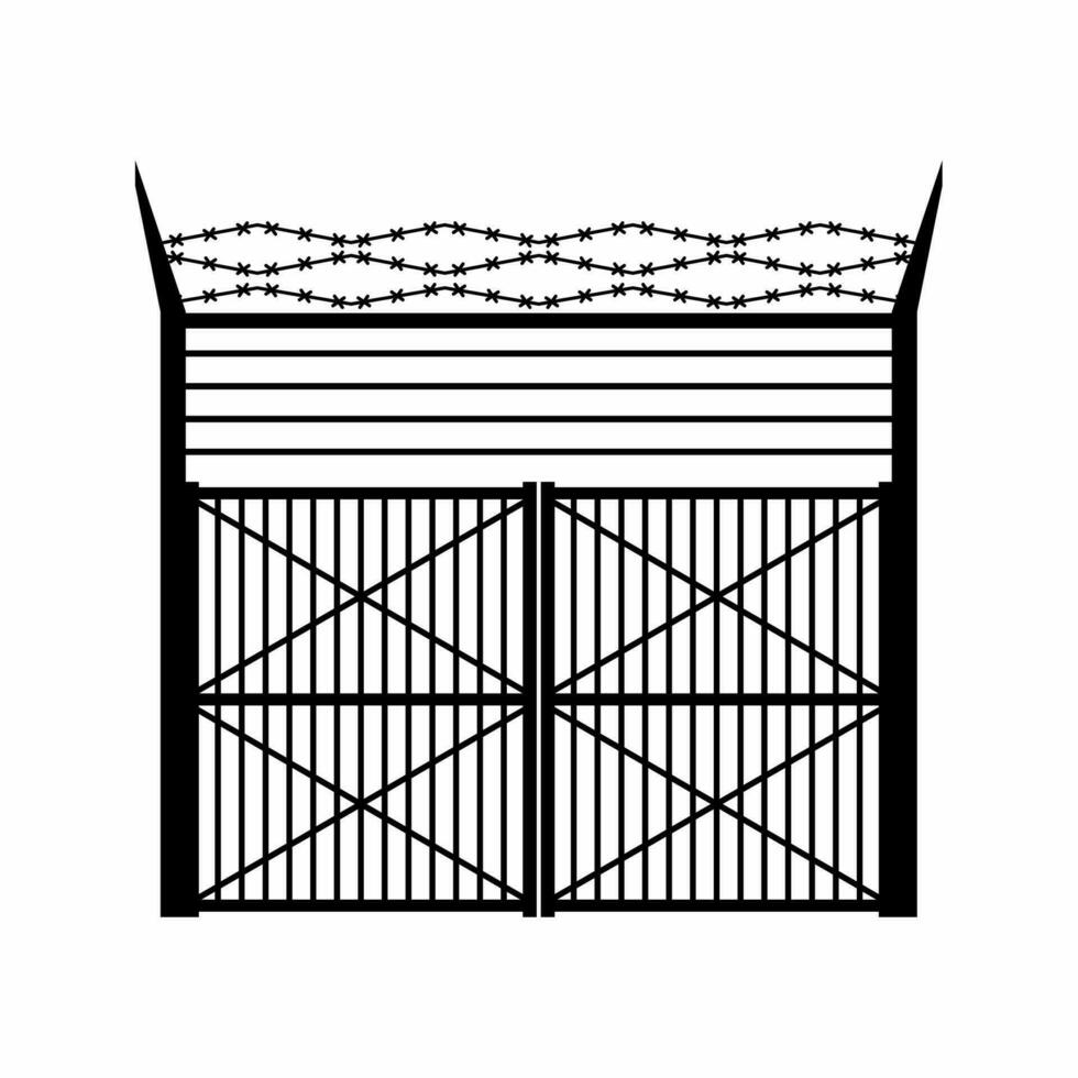 Military gate silhouette vector. Barbed wire gate silhouette can be used as icon, symbol or sign. Barbed wire gate icon vector for design of military base