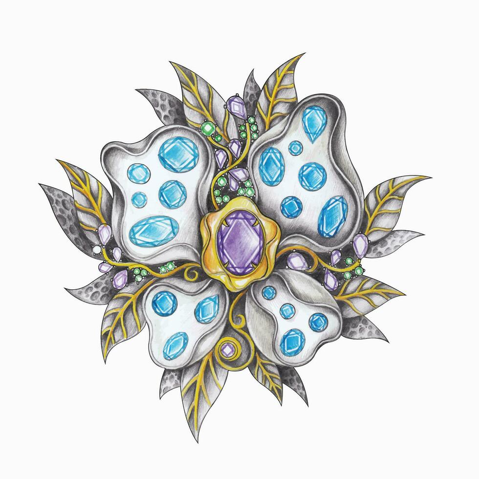 Jewelry design fancy flower hand drawing and painting on paper make graphic vector. vector