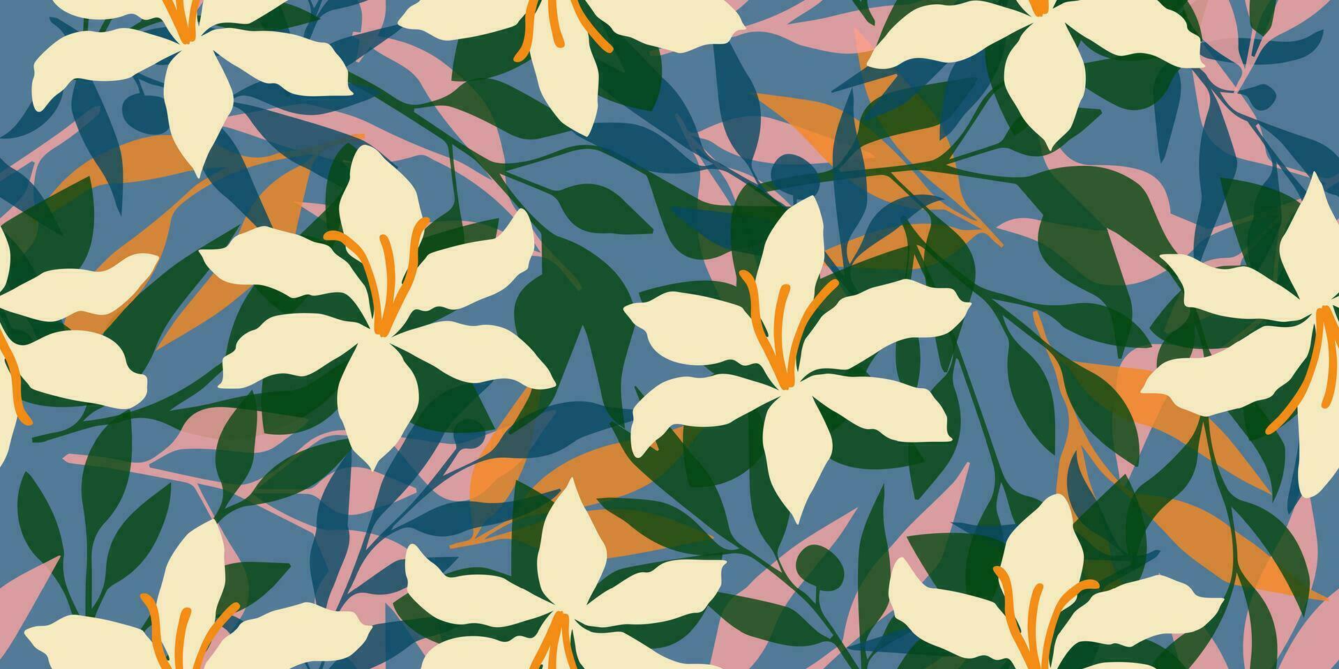 Trendy exotic hand drawn flowers seamless pattern. Floral background for textile, wallpaper, banner, covers, surface, printing and home decor. Flower vector illustration.