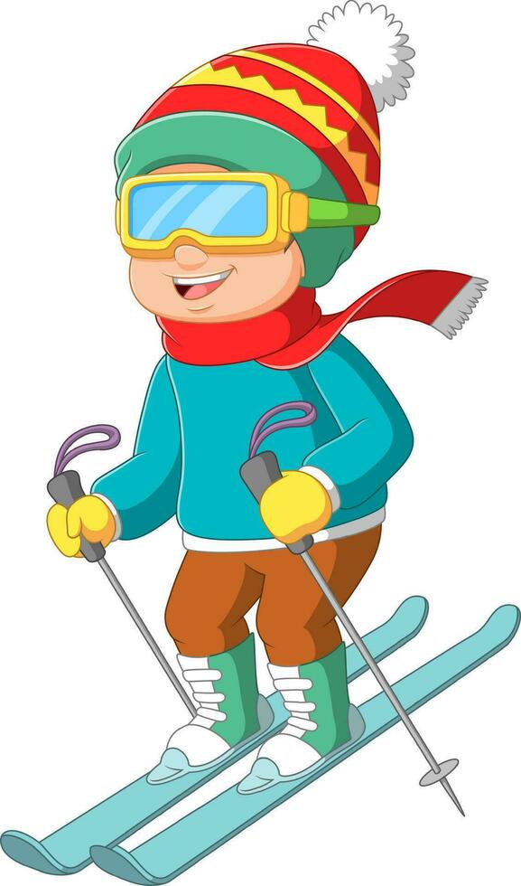 Cartoon little boy skiing downhill vector