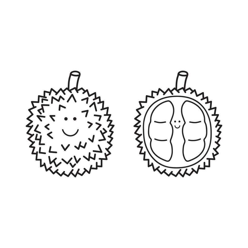 Hand drawn Vector illustration color children smiling fruit durian clipart