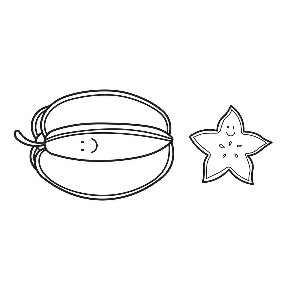 Hand drawn Vector illustration color children cute smiling star fruit clipart