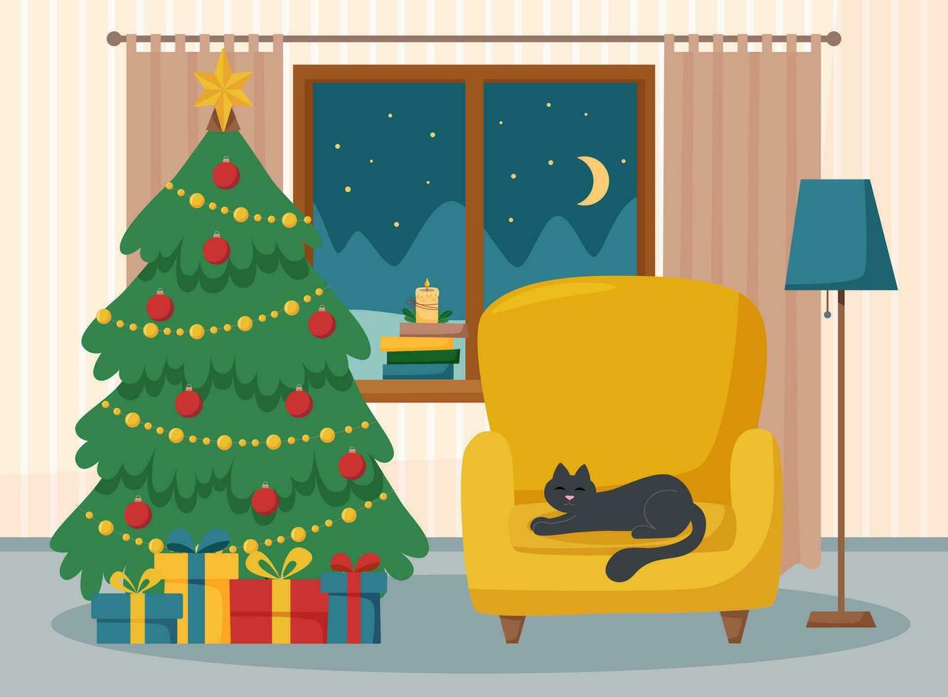 Christmas room interior vector