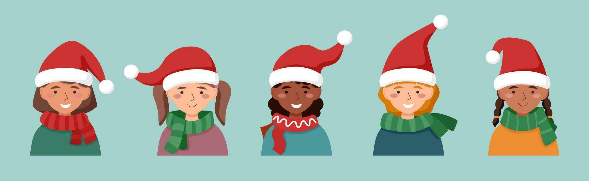 Girls in Santas hats vector