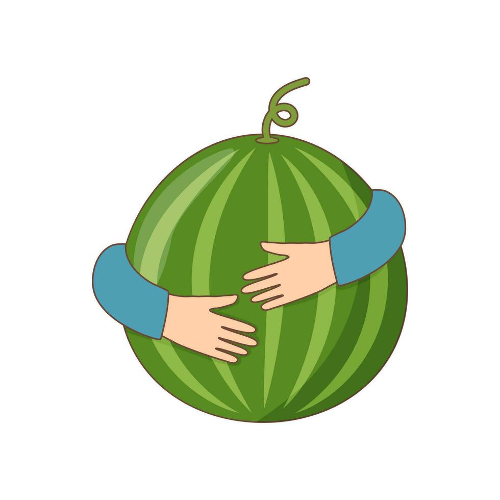 Hands hug the watermelon vector