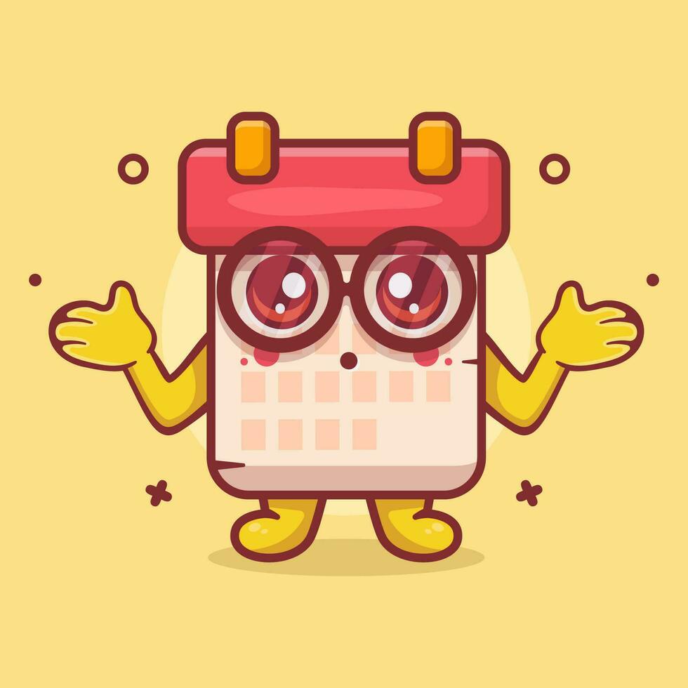 funny calendar character mascot confused gesture isolated cartoon in flat style design vector